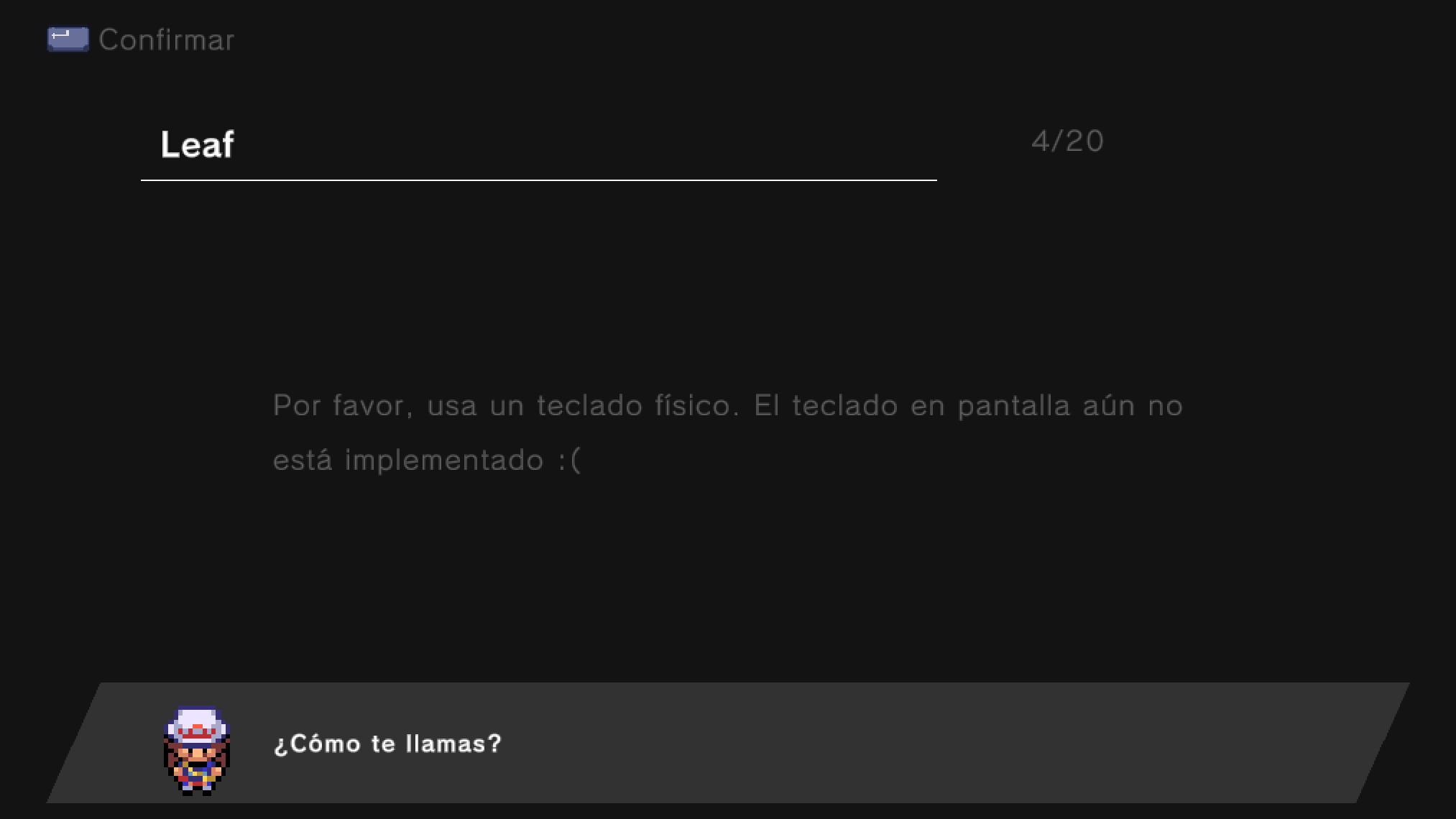 Name entry prompt asking the player's name