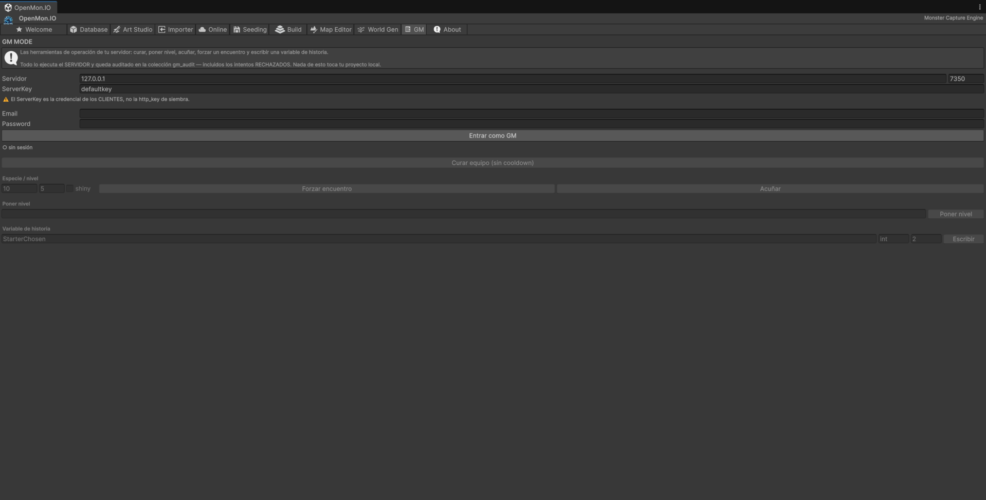 The GM tab of the OpenMon Hub