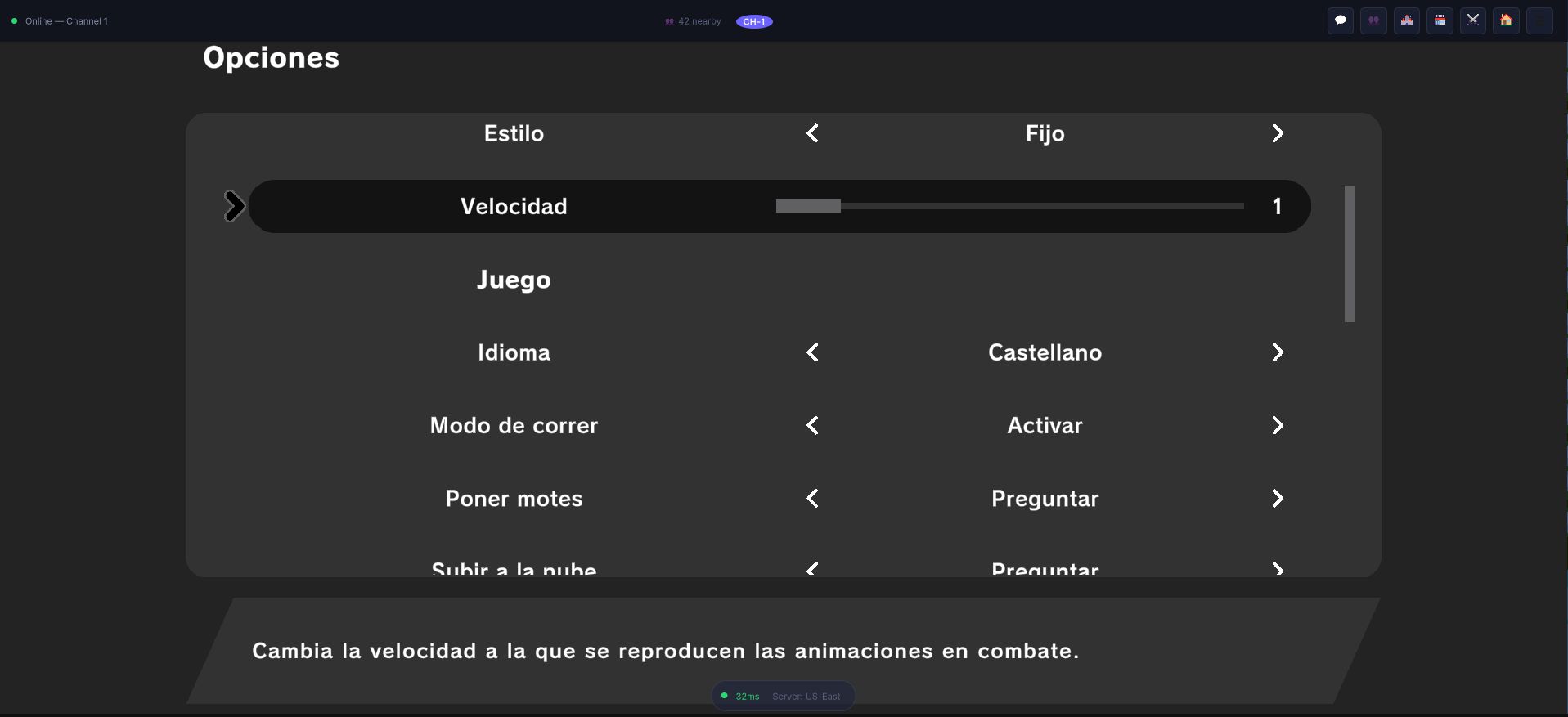 The options screen inside an online session