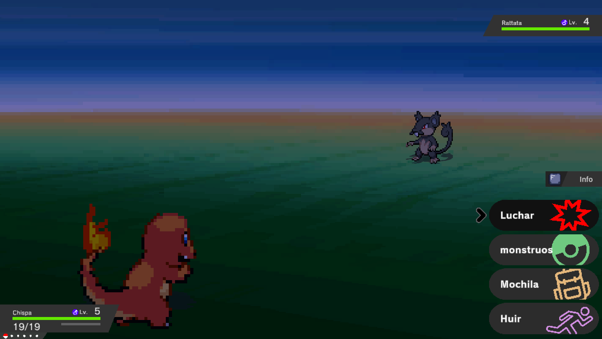 Battle screen with the player's Charmander and its HP bar